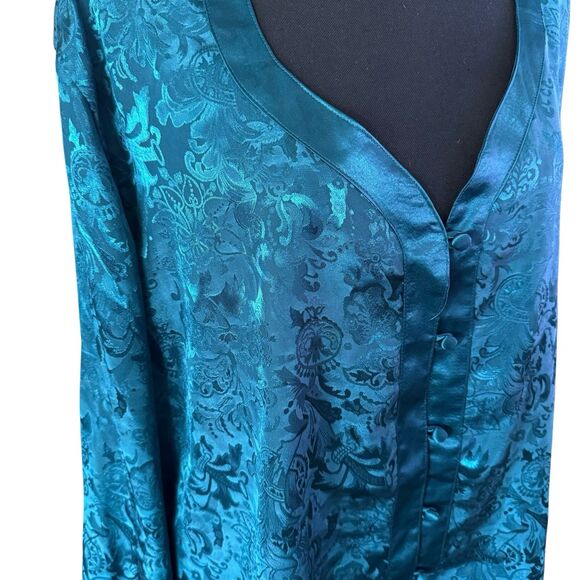 VTG 80's‎ VICTORIAS SECRET  Blue Teal  FLORAL JACQUARD NIGHTSHIRT NIGHTGOWN SZ L - Picture 2 of 8